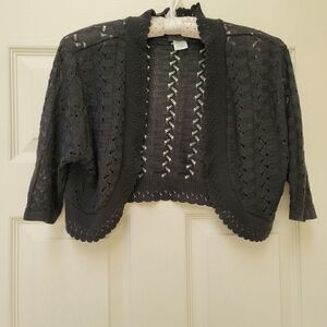 Cardigan hot shot x-large girls youth black lace scalloped short cropped cover u